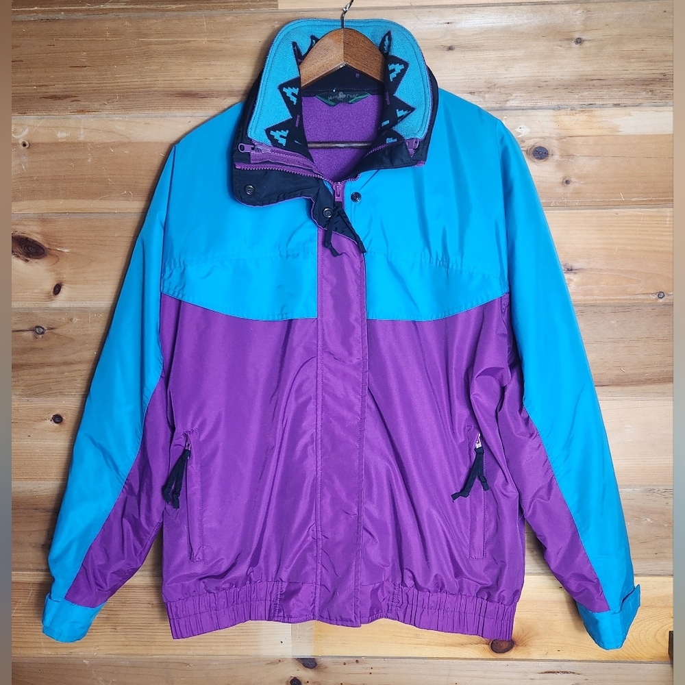 90s Hunt Club Colorblock 3 In 1 Jacket Purple Blue Womens M Knit Collar Vintage
